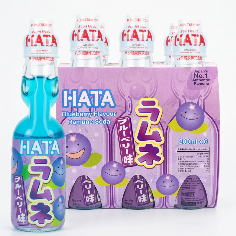 Hata Kosen Ramune Blueberry 200ml x 6 Pack