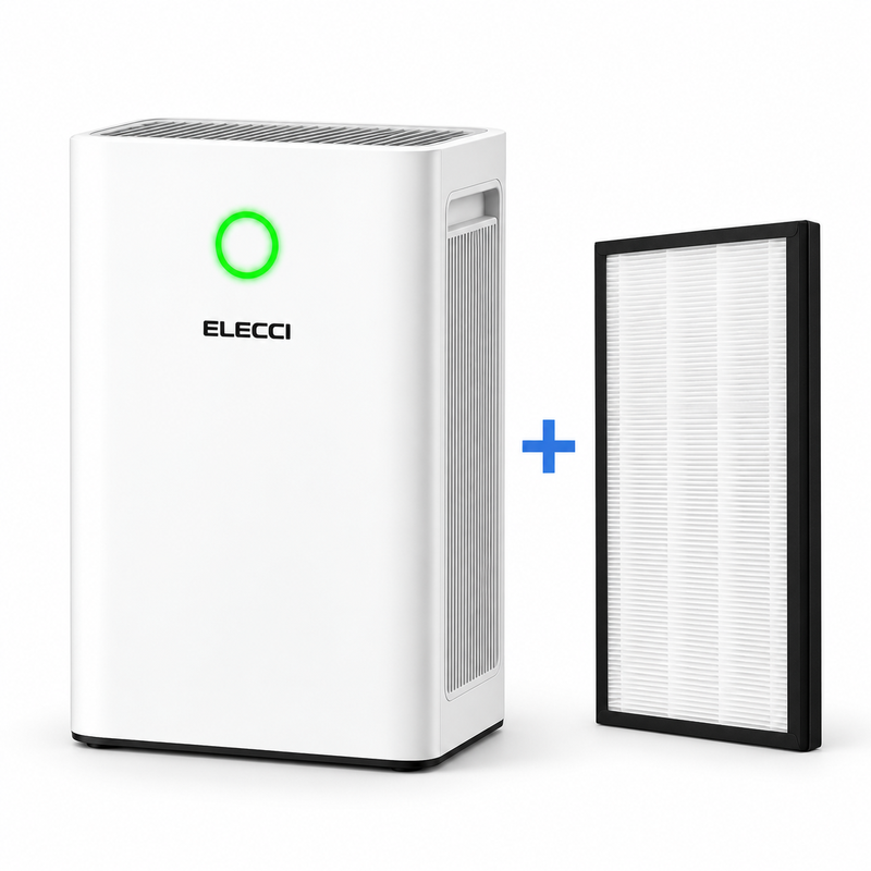 ELECCI Luftreiniger mit 1 extra HEPA-Ersatzfilter, 550 m³/h CADR, duale HEPA-Filtration, Luftqualitätsanzeige, 8 h Timer, 24 dB leiser …