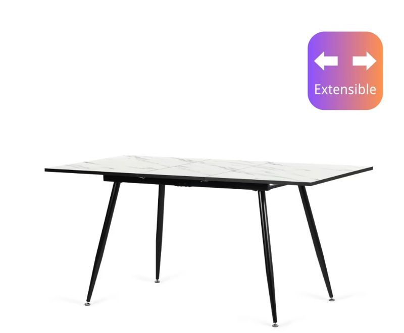 URBAN MEUBLE Eettafel met wit marmerpatroon, rechthoekig, uitschuifbaar, 120-160/80/75 cm