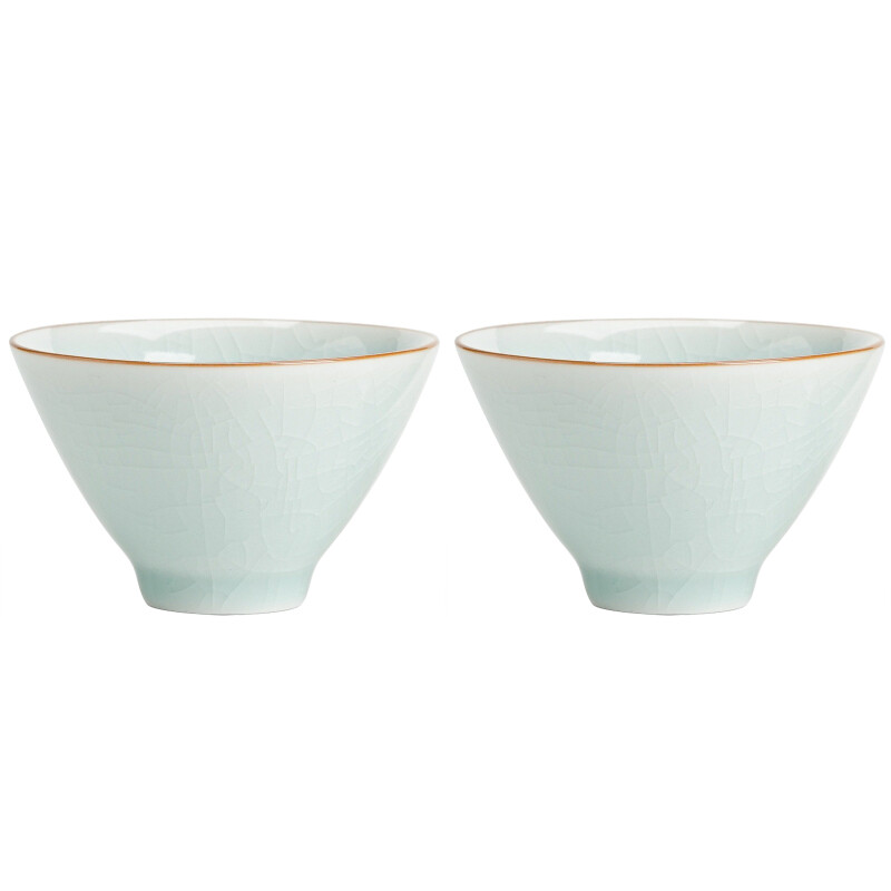 Su's Ceramic Blasscyan Gongfu Teetasse 65 ml | Crackle-Eisglasur | 2er-Set