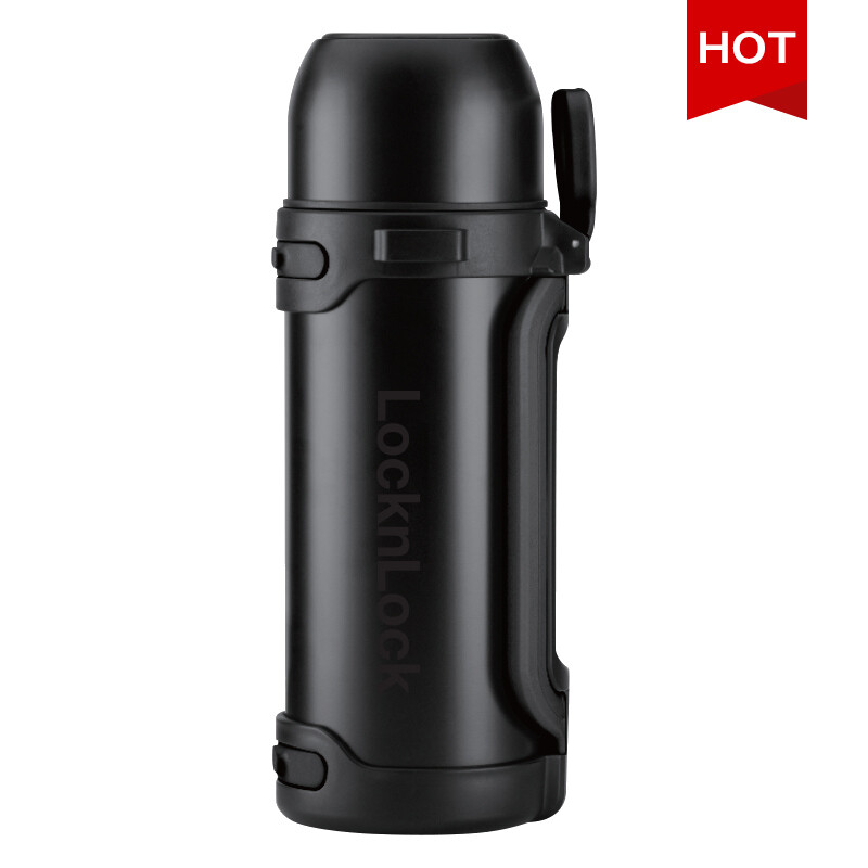LocknLock New Giant Hot Tank Isolierflasche/Thermosflasche, 1,8 L, Anthrazit, Edelstahl/Kupferbeschichtung/doppelwandige Vakuumisolierung/mit Griff/integriertes Trinkglas/Schraubverschluss/Auslaufsicher/nur Handwäsche
