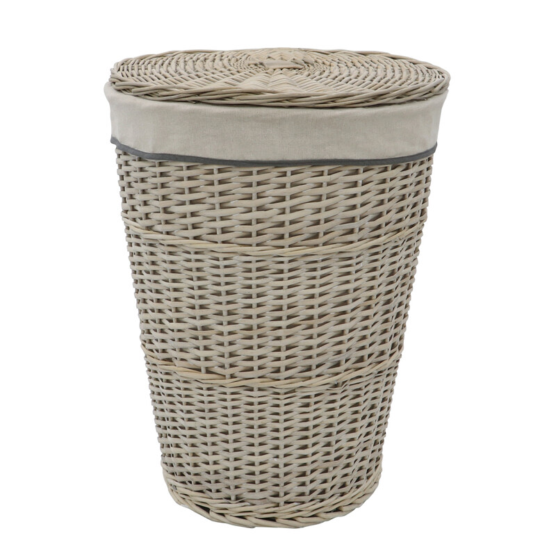 Arianna Round Tapered Willow Linen Laundry Basket - Grey Wash
