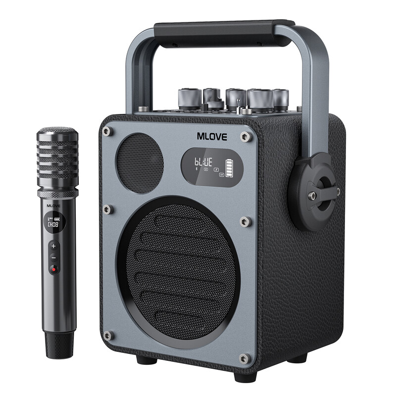 Mlove Rangers D4 Bluetooth karaoke luidsprekersysteem, draagbare zangmachine met draadloze microfoons en hoge geluidskwaliteit voor stemopname