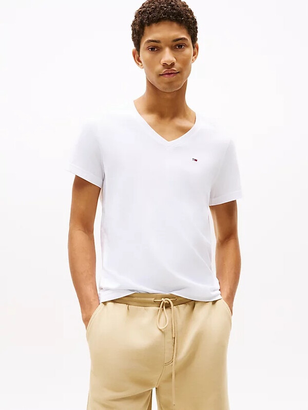 Tommy Hilfiger TJM ORIGINAL JERSEY heren T-shirt met V-hals - Classic White - S