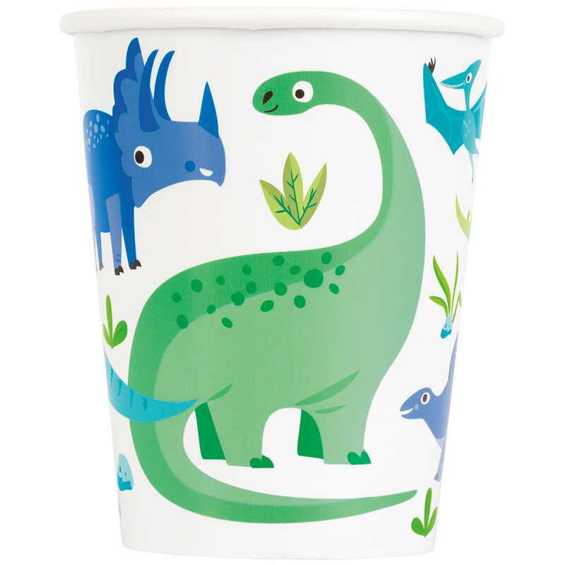 Unique Paper Cups, Blue Green Dino, 266ml, 8 pack