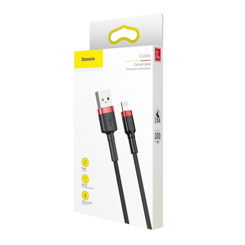 Baseus USB-A naar Lightning USB-kabel 1 m zwart-rood