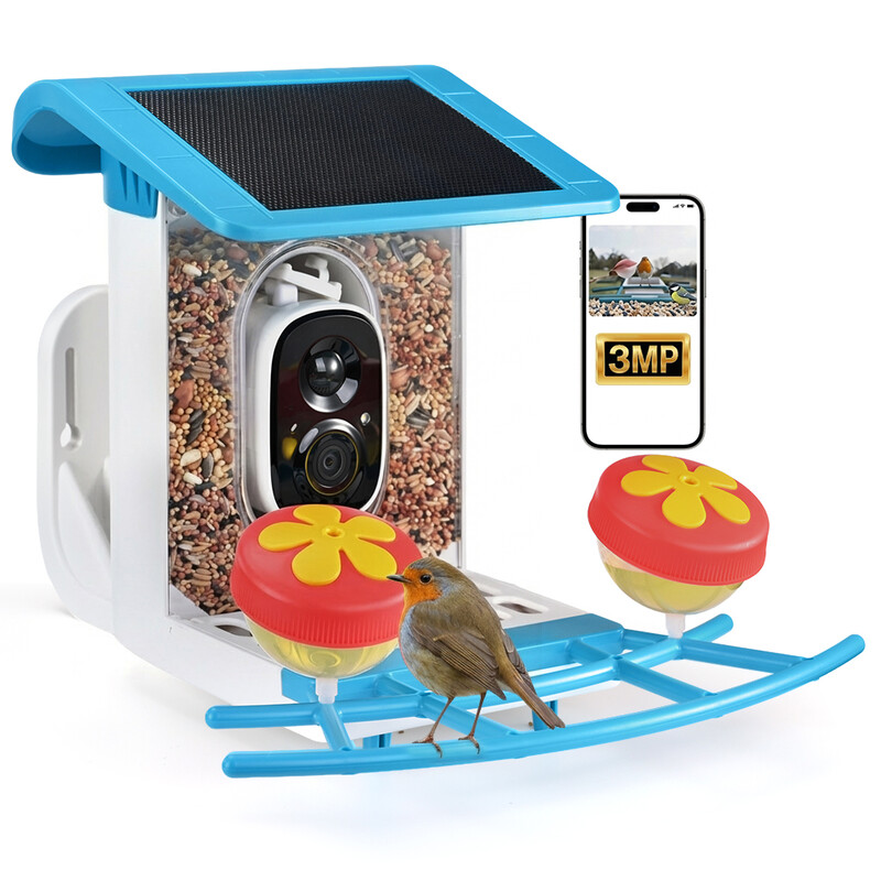 Blinkit Bird Villa buitenvoeder voor vogels 1,2 L - 4400 mAh-batterij, Cloud Smart AI-camera met LED-nachtzicht, tweerichtingsaudio, volledig gekleurd nachtzicht, vogelherkenning