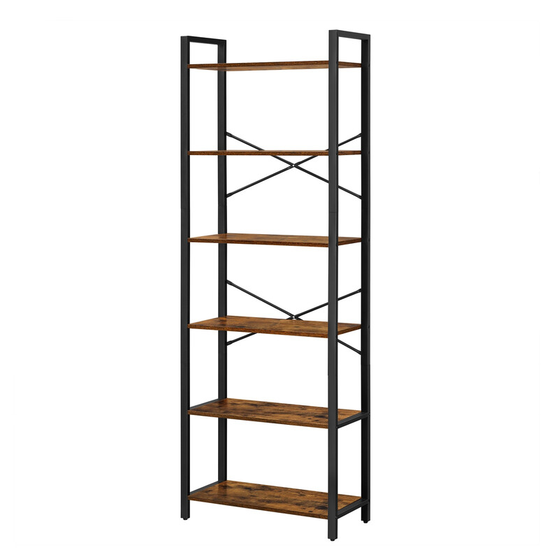 Ochama X Songmics 6-Tier Bookshelf, Bookcase, Shelving Unit, For Office, Study, Living Room, Bedroom, 30 X 66 X 186 Cm, Industrial, Greige And Black