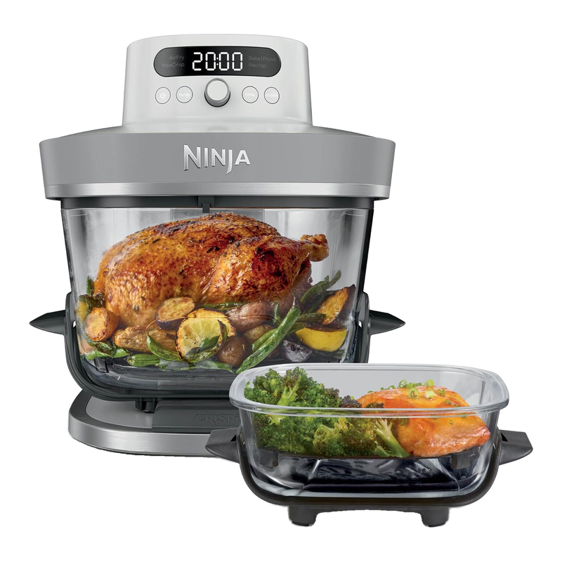 Ninja CRISPi PRO XL, Heißluftfritteuse aus Glas, 5 voreingestellte Kochmodi, mit CleanCrisp-Glasbehältern in 5,7 L und 2,3 L, Aufbewahrungslids, Weiß AS090EUWH