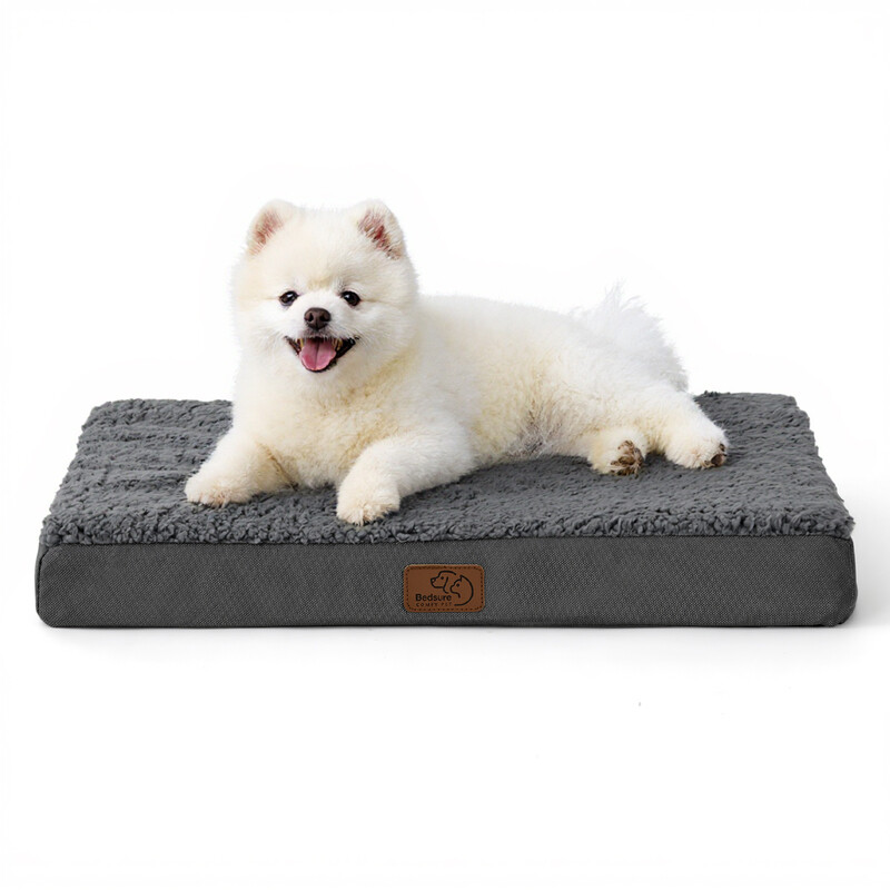 Eiförmiges Hundekissen aus Kisten-Schaumstoff für kleine, mittlere und große Hunde, orthopädisches Hundebett, gemütlicher Schlafbereich, 75 x 50 cm, waschbar, Höhe 8 cm, Grau/Beige