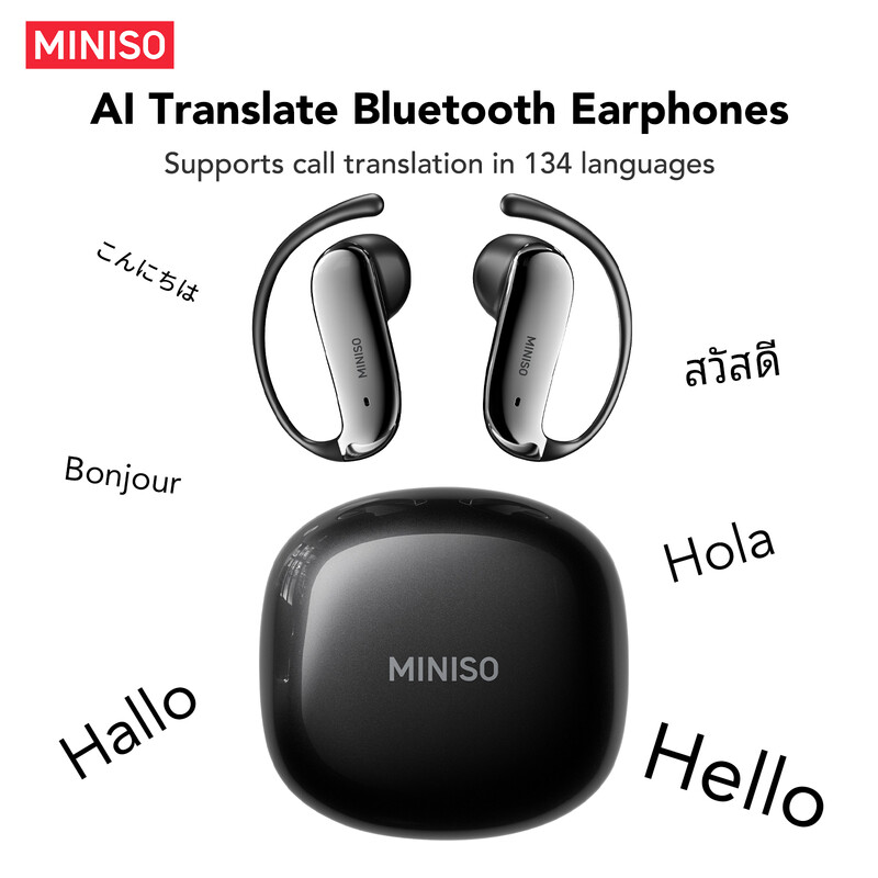 MS218 134 Sprachen Echtzeit-KI-Übersetzer-Ohrhörer, OWS Open-Ear Bluetooth 6.0 Kopfhörer mit KI-Geräuschunterdrückung, 3D-Spatial-Audio Kabellose Kopfhörer für Reisen und Business (Schwarz)