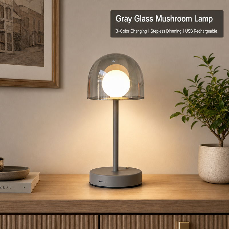 Mohheds Mushroom Ins Style Table Night Lamp, 3W Stepless Dimmable 3 Color Changing USB Rechargeable Ambient Desk Lamp for Bedroom Living Room Desktop Decor Gift