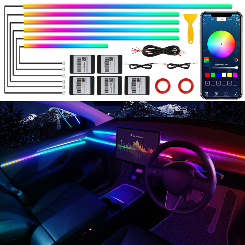 Dreamcolor Acrylic Interior Car LED Strip Light with Wireless APP, RGB 10 in 1 with 1