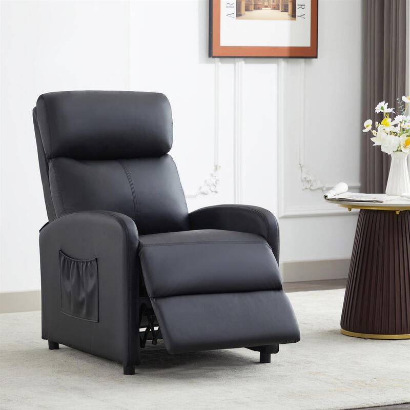 Push Back Recliner Chair, with Lumbar Support, Padded Backrest, Side Pocket and Adjus