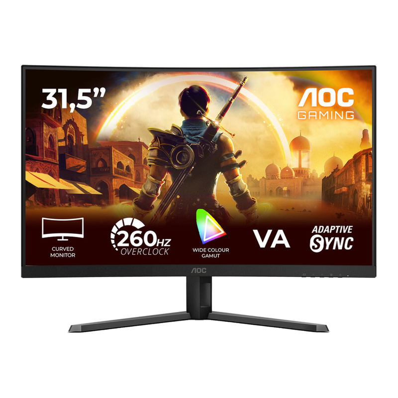 AOC Gaming C32G42ZE 32 inch Curved Gaming Monitor – 31,5" FHD (1920x1080), 260 Hz Overgeklokt / 240 Hz, 0,3 ms MPRT, VA Paneel, 1500R, Adaptive-Sync, HDR10, DisplayPort & HDMI, Zwart/Rood