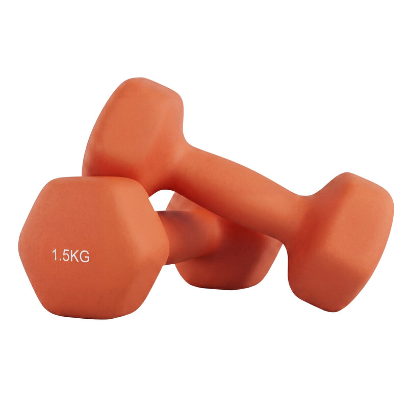 Ochama Paar Neopren-Handgewichte, 2 x 1,5 kg sechseckige Kurzhanteln, Fitnessübungen für Heimtraining, orange