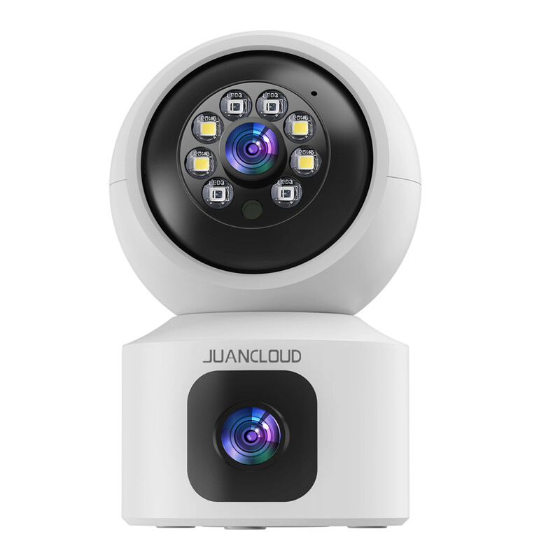 JUANCLOUD Dual-Objektiv Innen-Überwachungskamera mit Zwei-Wege-Audio, Baby- & Haustier-Monitor, WiFi 6