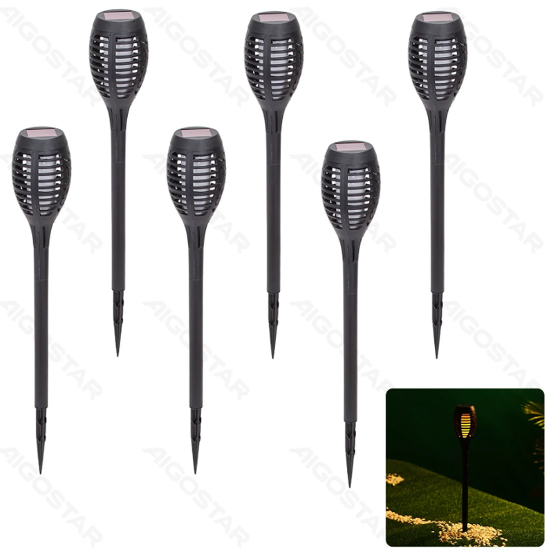 Aigostar Solar LED Flammen-Grasleuchten, 6er-Pack – Warmweiß 2700 K Outdoor Gartenwegleuchten, IP44 Wasserdicht, Solarbetrieben