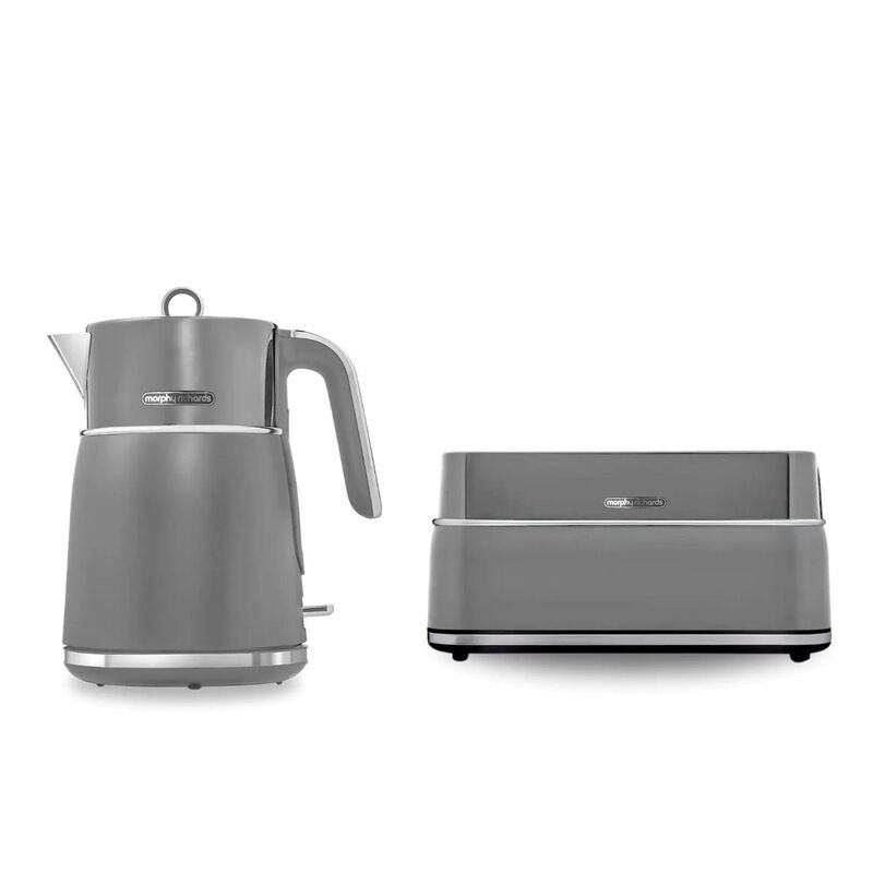 Morphy Richards Signature Jug Kettle and 4-Slice Long Slot Toaster Bundle, Cordless, 1.5L, Variable Browning Control, Grey - 100705, 245705