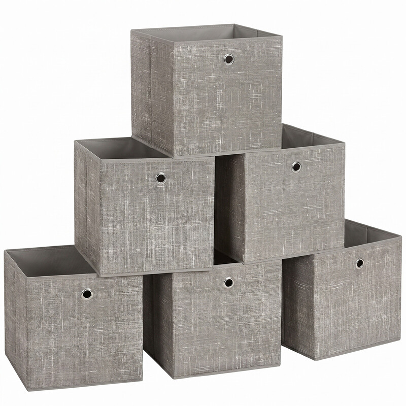 JOYFURNOS Aufbewahrungswürfel in Pampasgrau – 6er-Set faltbare Boxen aus Vliesstoff mit Griffen, 30 x 30 x 30 cm, passend für Cube-Regal-Systeme – ideal zur Kleider- und Regalorganisation