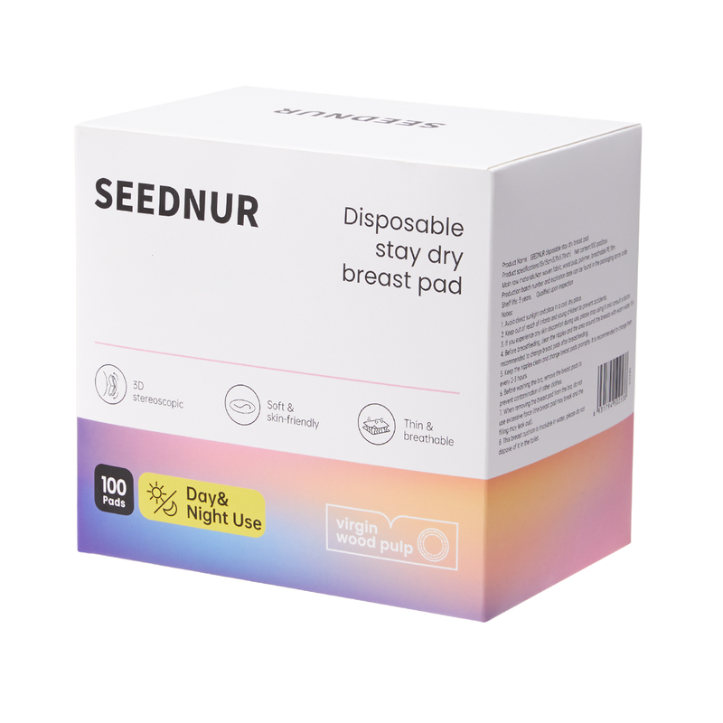 SEEDNUR Einweg-Stilleinlagen (100 Stück) – Entwickelt für die Stillzeit, 1 mm Ultradünn, Super saugfähig, hoch atmungsaktiv, einzeln verpackt, auslaufsicher, unverzichtbar für stillende Mütter.