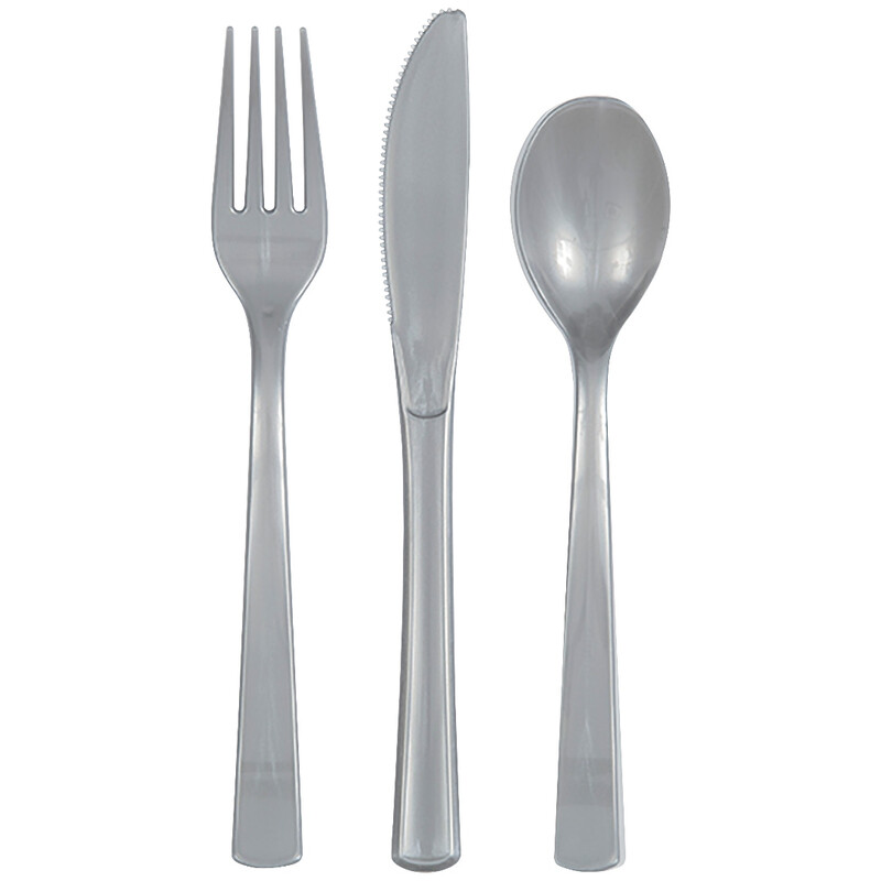 Unique Plastic Cutlery, Silver, 18 pack
