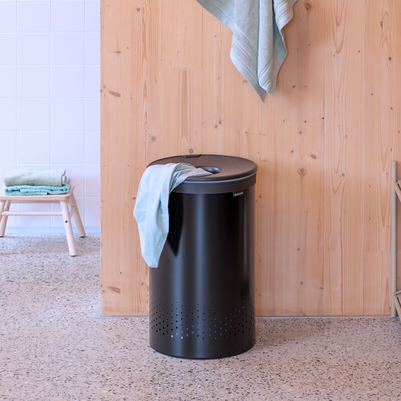 Brabantia Black Laundry Bin, 60L, Plastic Lid - Matt