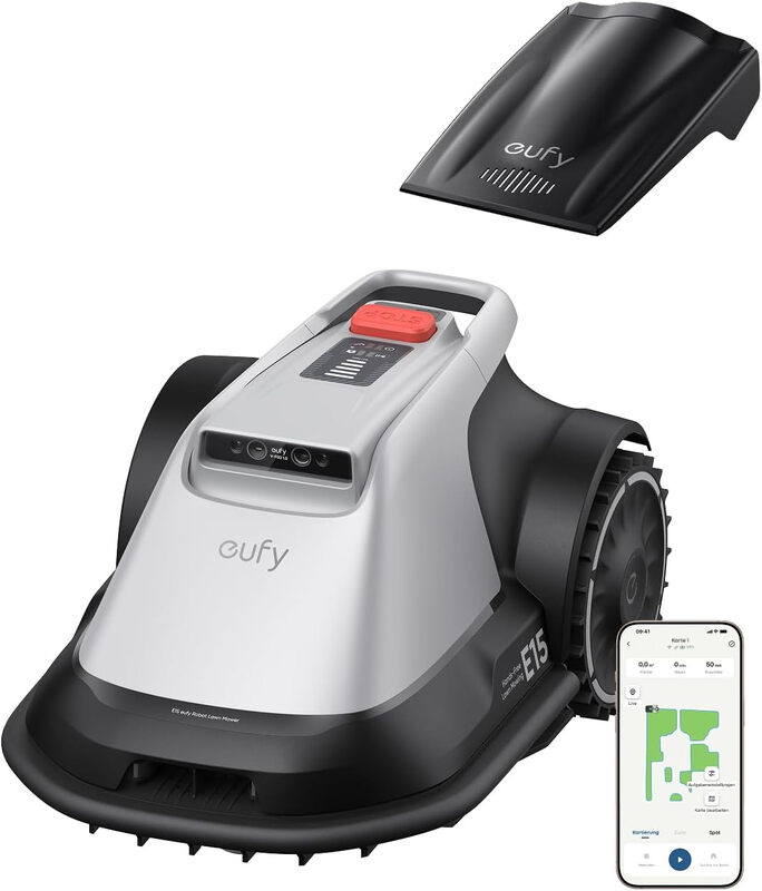 eufy E15 Robotmaaier zonder begrenzingsdraad, Geen signaaluitval, Geen RTK, TrueVision-technologie, Slimme navigatie, Tuin tot 800 m², Precisie randmaaien, Obstakelvermijding, App-bediening