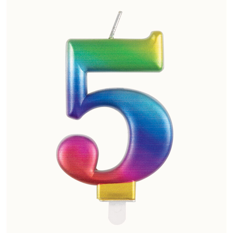 Unique Metallic Number 5 Candle, Rainbow