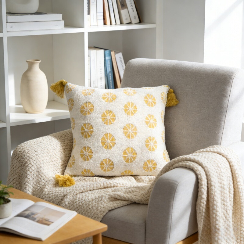 , Sherpa Acrylic Knit Cushion cover,50x50cm, yellow, 1pack