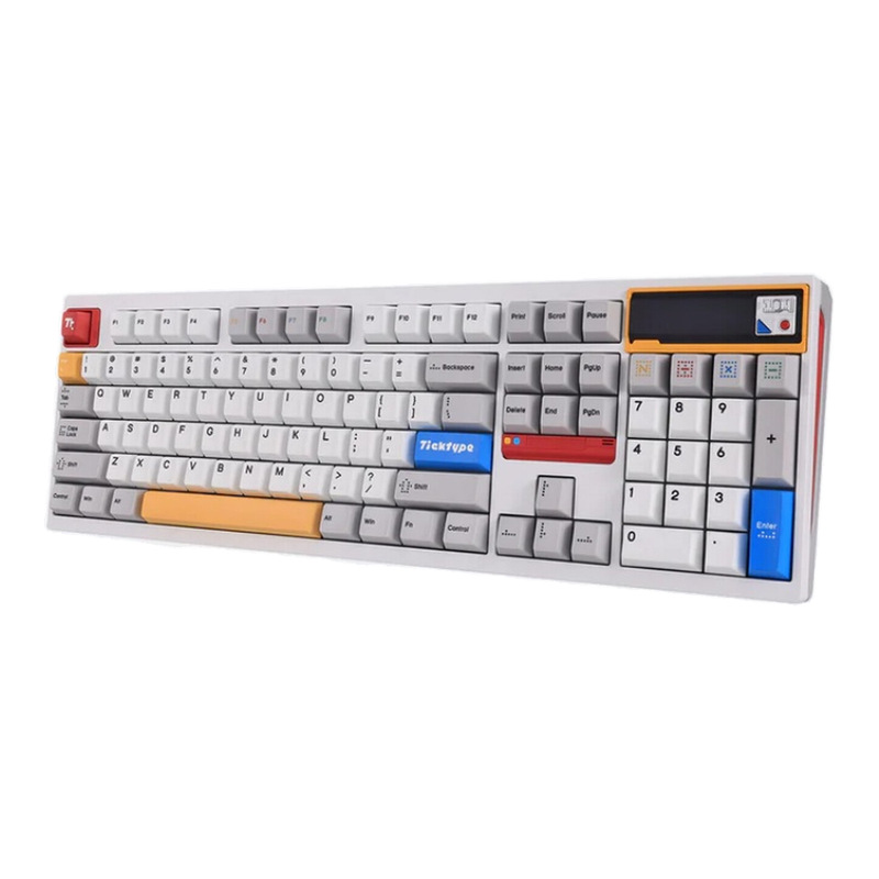 Ticktype DP104 Custom Tri-Mode Wireless Mechanical Keyboard, Full Aluminum Full-Size 108 Keys Hot-Swappable Layout, Leaf Spring Mount, Customizable Pixel Screen, Quiet & Smooth Typing, US Layout, 8000mAh, RGB - Powder White, Silent Tactile Switches