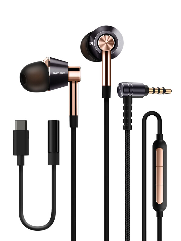 1MORE E1001 Triple Driver In-Ear Earphones Hi-Res Audio Wired Headphones with MEMS Mic, THX Certified, Deep Bass, High Fidelity - Gold