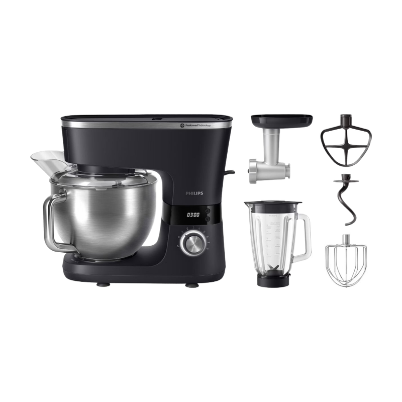 Philips Series 7000 keukenmachine HR7962/21, 5,5 L kom, 8 snelheidsstanden, blenderaccessoire, vleesmolenaccessoire, 1000 W