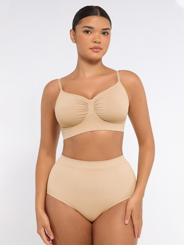 Best-Selling Everyday Seamless Comfortable Wireless Ruched bust Anti-Sag Bra Unlined