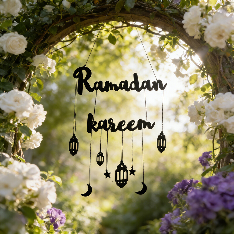 Décorations suspendues en bois pour le Ramadan - Bleu