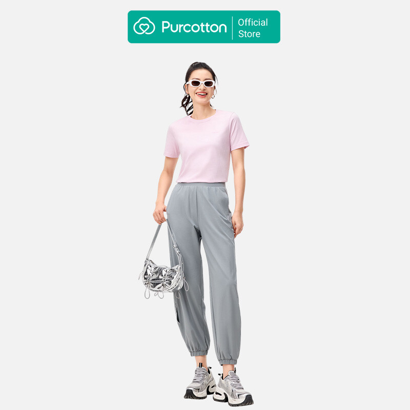 Purcotton Damen Antibakterielles Rundhals T-Shirt - Bequem & Hautfreundlich - Vielseitig & Basic - Täglicher Arbeitsweg - Wasserrosa - 160/84 A