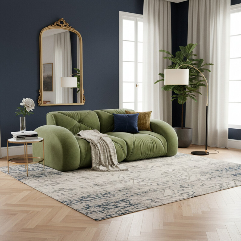 URBAN MEULE Rahmenloses modulares Zwei-Sitzer-Sofa — 204x95x76 cm — Grüner Chenille-Stoff — Hochdichter Schaumstoff