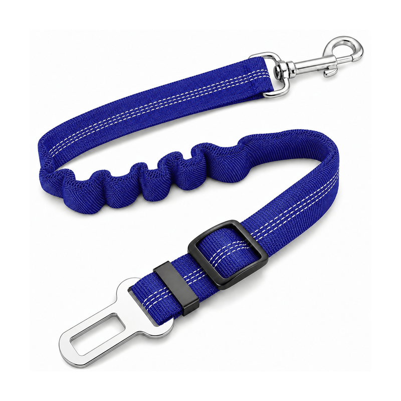 Oxerbog veiligheidsgordel voor honden, intrekbare veiligheidsgordel voor huisdieren, verstelbare veiligheidsgordel voor honden, compatibel met Easy-Clip-gespen, gemaakt van nylon, voorzien van een elastische riem en reflecterende stiksels, ideaal voor autoritten, lange reizen en het vervoeren van huisdieren in de auto, blauw