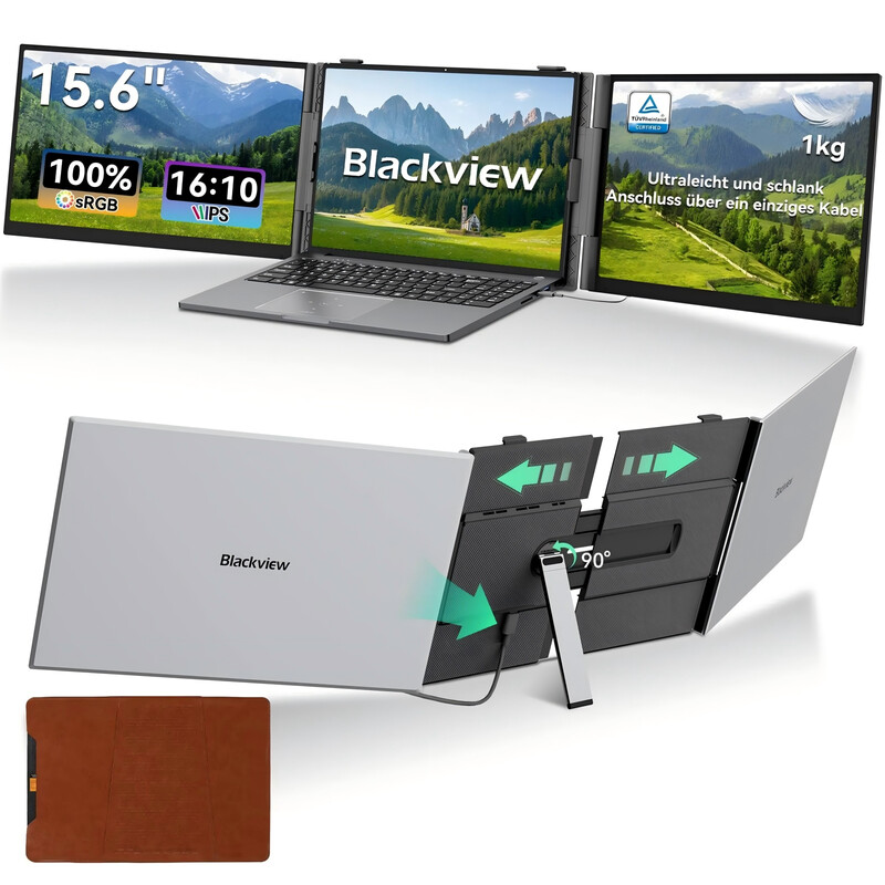 Blackview DCM8 Pro 15,3" FHD, Tragbarer Dual-Screen Monitor mit echter One-Cable-Einrichtung (USB-C), 4,5 mm, 1,2 kg, Augenschutz, für Laptop/Smartphone/Switch/PS5