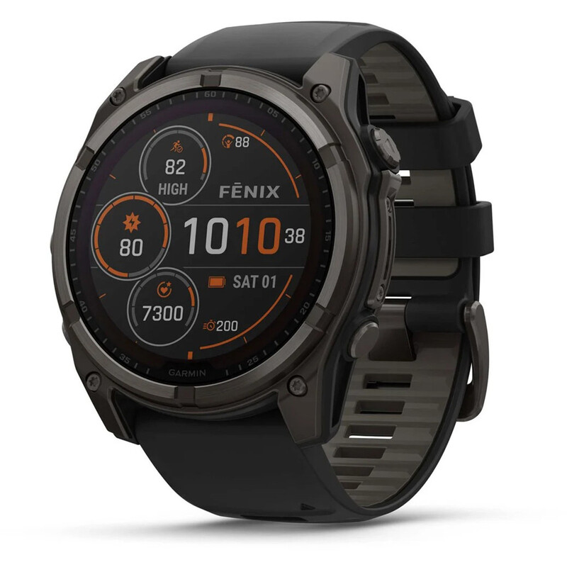 GARMIN Fenix 8 Solar 51 mm Carbon Titanium behuizing Smartwatch - Zwart siliconen bandje