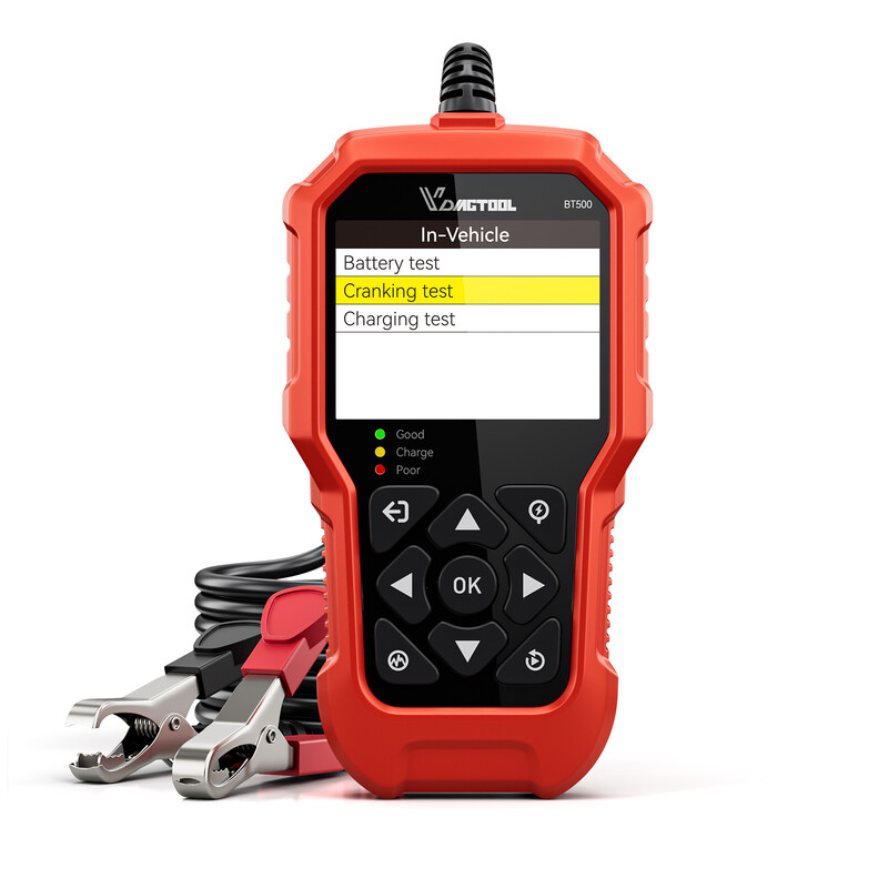 Autobatterietester 6 V 12 V 24 V VDIAGTOOL BT500, 5-3000 CCA Batterieladetester, Starter- und Alternator-Tester Automobil-Ladestartsystem-Analysator für Auto LKW Motorrad SUV ATV Boot
