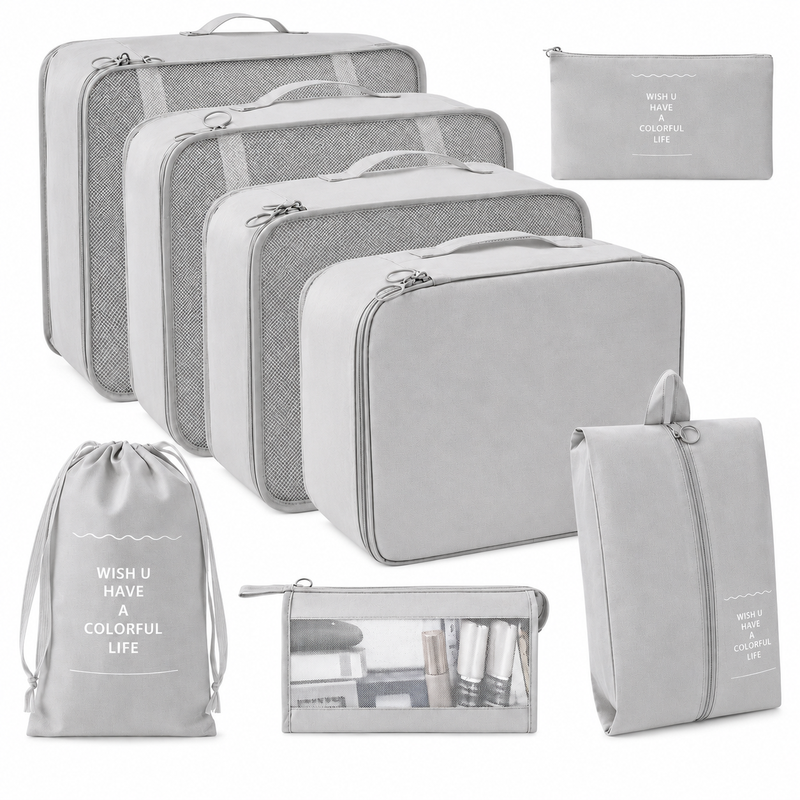 VoxorAI – Bestseller: Graue Reisetaschen, Taschen zum Aufbewahren von Kleidung, Kosmetiktaschen sowie ein komplettes Set zur Aufbewahrung von Reiseutensilien.