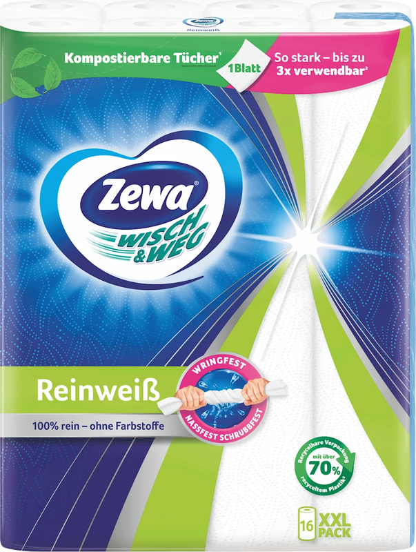 Zewa Küchenrolle Wisch & Weg Reinweiss XXL– 16 Rollen × 45 Blatt