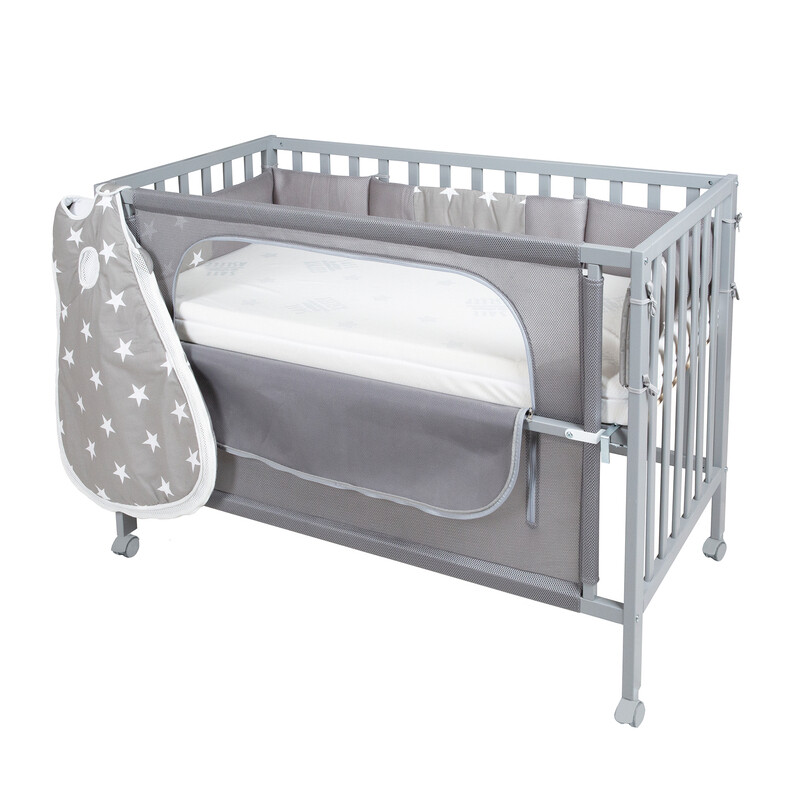 roba safe asleep® Room Bed 60 x 120 cm 'Little Stars', Beistellbett inkl. Zubehör, taupe, lackiert