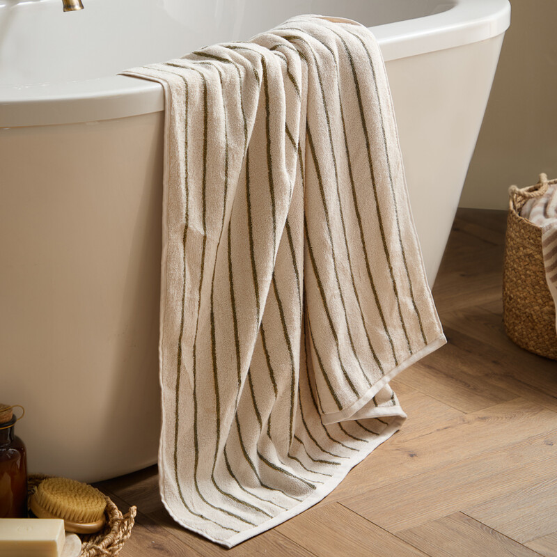 Yard Bath Sheet Hebden Narrow Stripe Olive 100X150cm