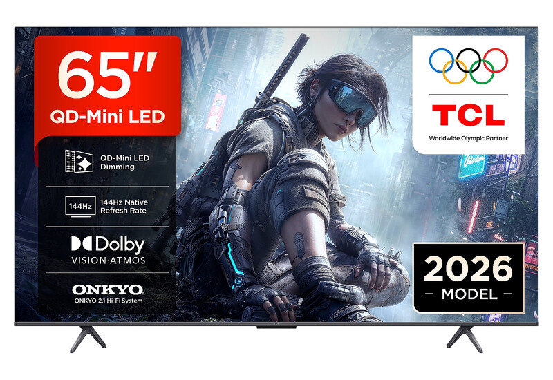 TCL 65T8D 65 Zoll QLED TV mit QD Mini LED Dimming, 4K HDR Ultra HD, Smart Google TV (Dolby Vision, HDR10+ & Atmos, 144 Hz VRR, FreeSync Premium, Onkyo 2.1 Sound, Game Master