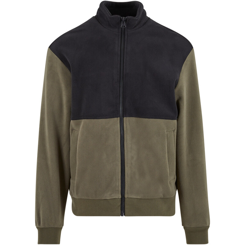 Urban Classics Farbblock-Polarfleecejacke schwarz/Oliv L
