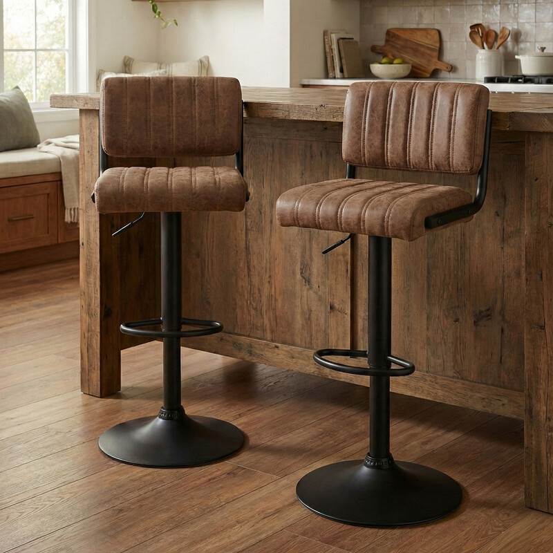 Bar Stools Paris Faux Distressed Leather Adjustable Height Brown 2pcs