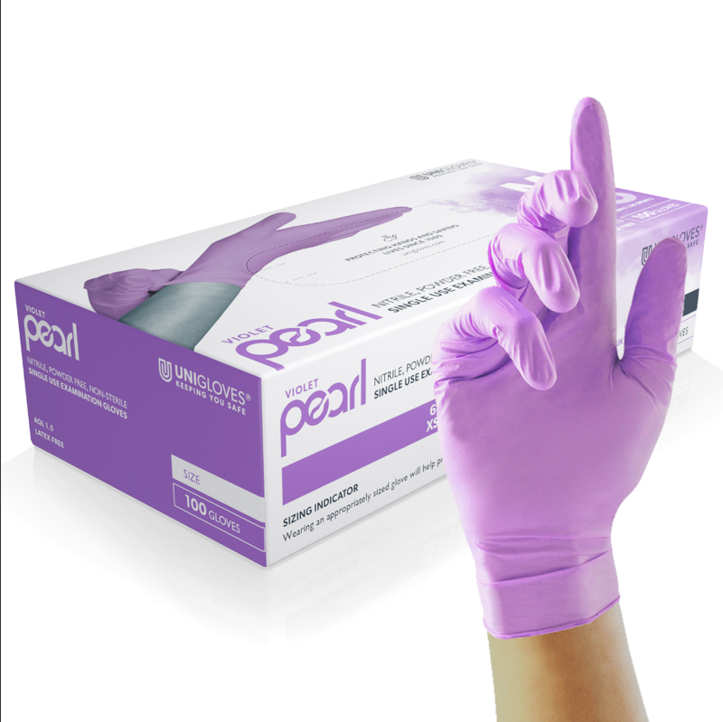 Unigloves Violet Pearl Nitrile Examination Gloves - Multipurpose, Powder Free And Latex Free Disposable Gloves, Violet, S