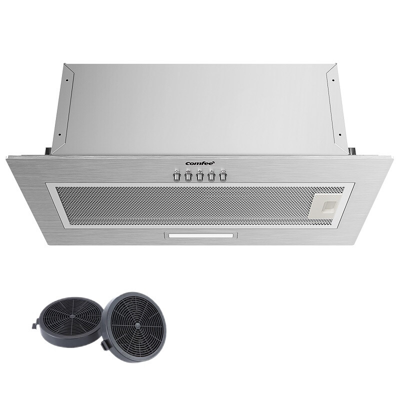 COMFEE BIHT17SS-52 Einbau-Dunstabzugshaube, 400 m³/h, 52 cm, 3 Geschwindigkeitsstufen, Innen-Recycling oder Außenabzug, 5-lagiger Filter, LED, Silber, Platzsparend, Einfache Installation [Energieklasse B]